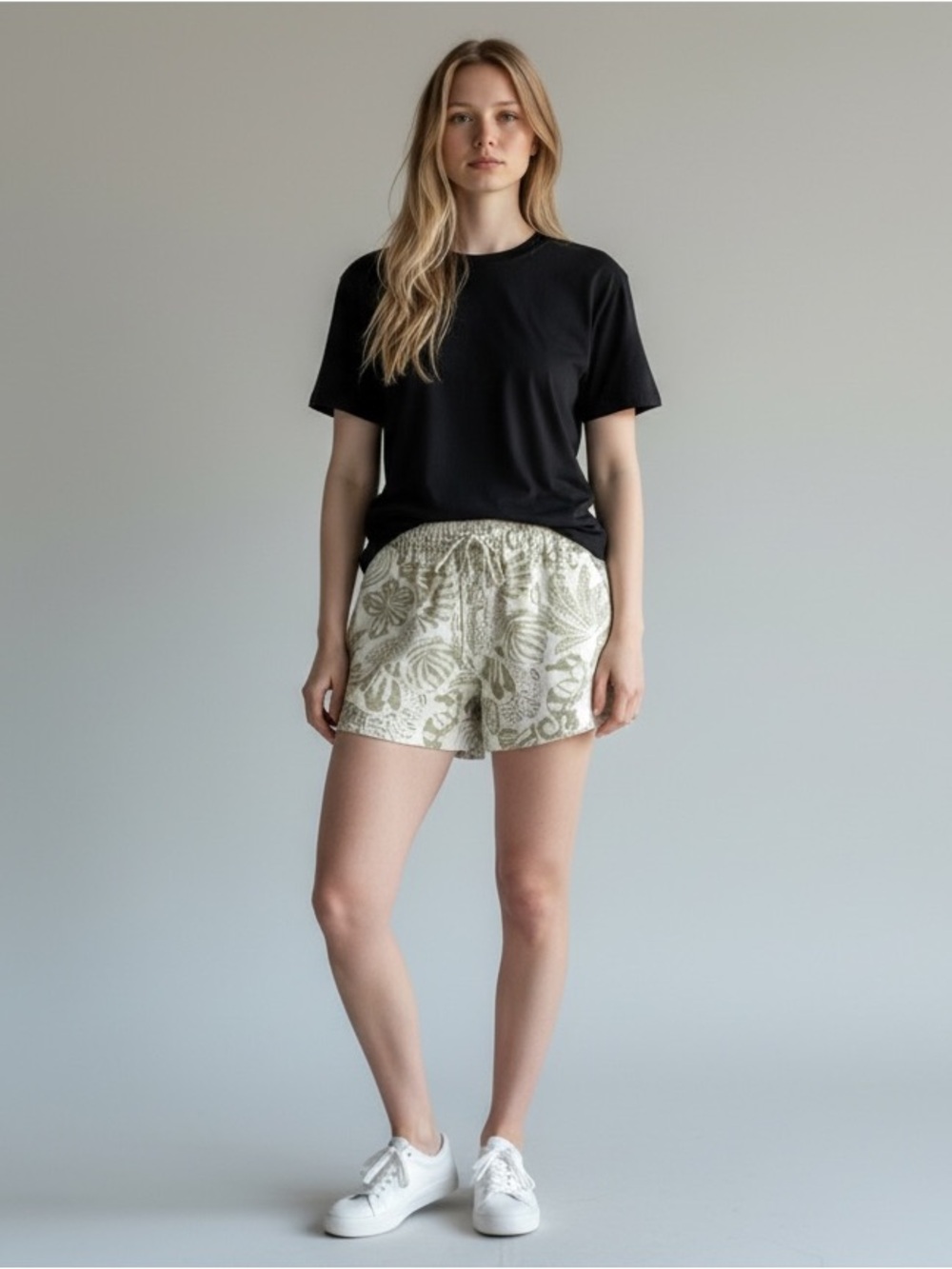Rewash Olive & White Shell Print Linen Shorts NWT Size Large